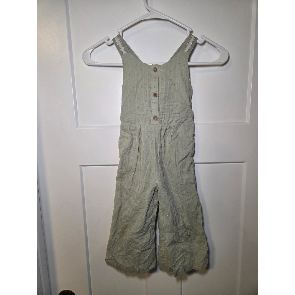 Rachel Zoe Girls‎ Sage Green Clip Dot Jumpsuit Metallic Straps Size 2T